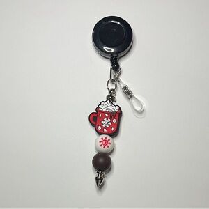 Red and White Snowflake Keychain Charm
